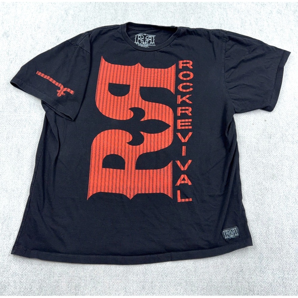 Rock Revival Shirt Men XXL 2XL Black Red Tee Spellout Big Logo MMA Adult **